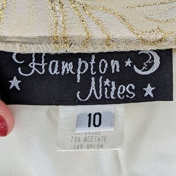Hampton Nites Embroidered Metallic Cropped Blouse Pleated Skirt Beige Sz Medium - Picture 13 of 15